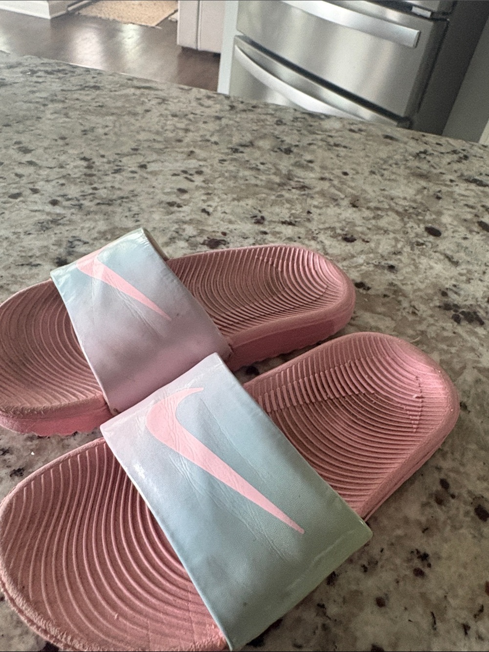 Nike Pink Footbed Slides with Iridescent Strap
